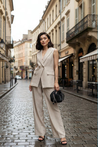 Chic Sleeveless Jacket Pants Set