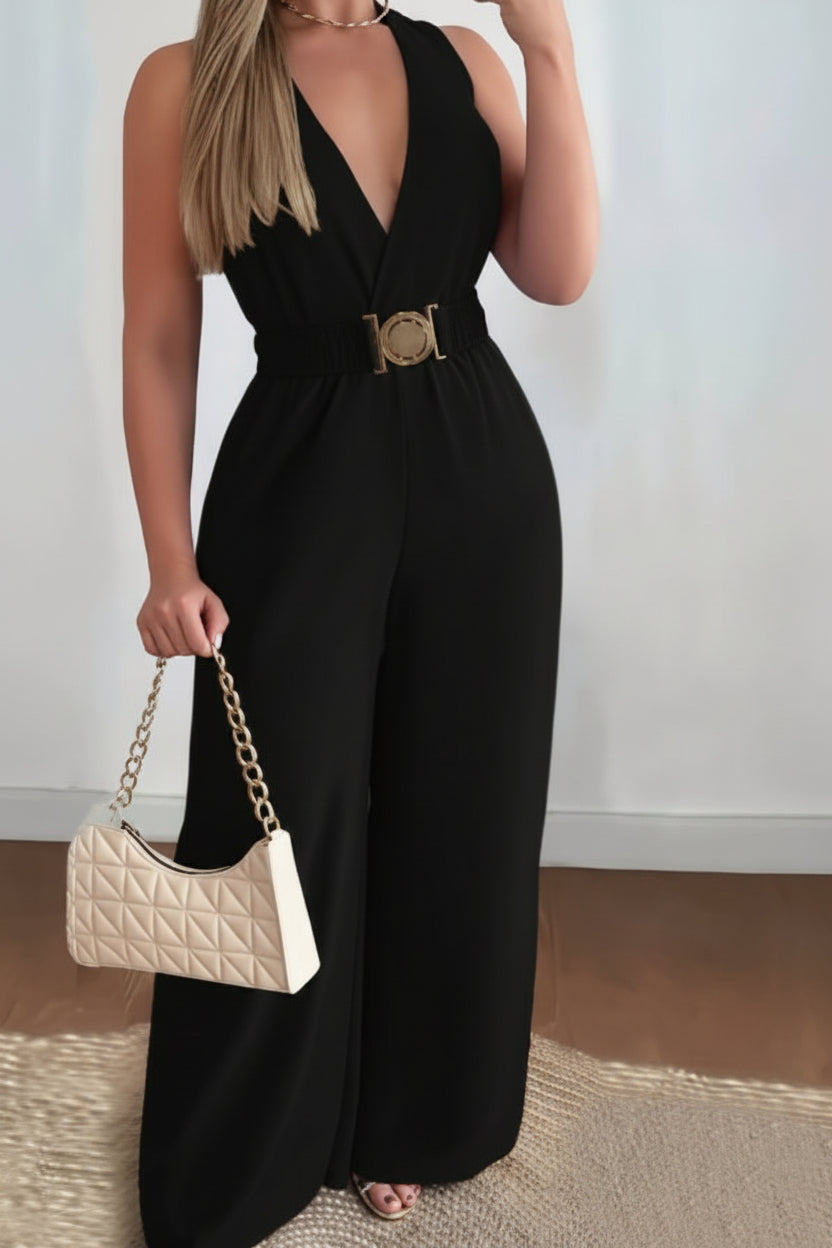 V-Ausschnitt Weitbeiniger Jumpsuit