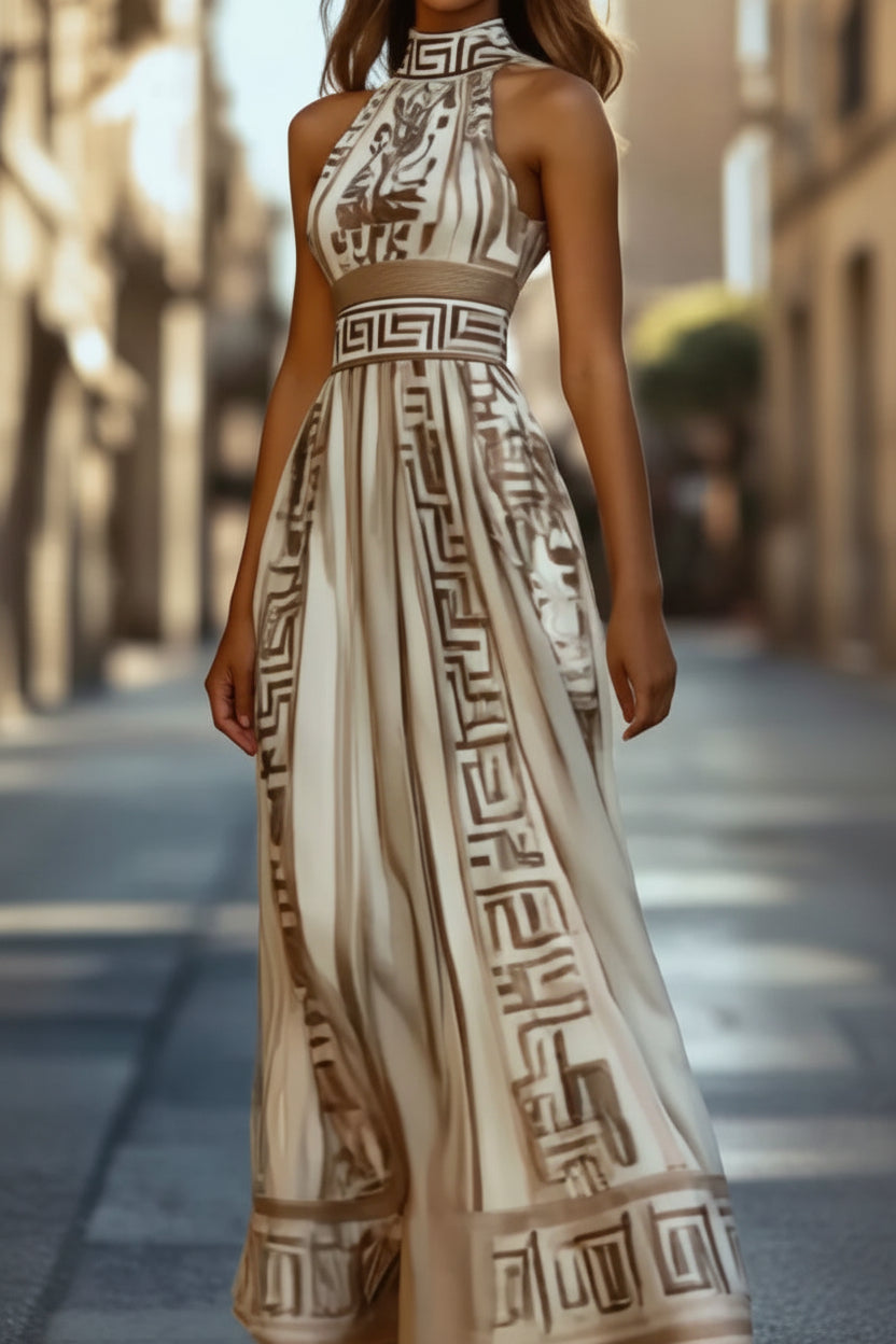Vintage Geometric Print Wide-Leg Jumpsuit