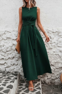 Casual Pleated Halter Neck Midi Dresses