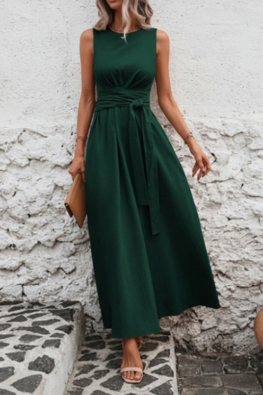 Casual Pleated Halter Neck Midi Dresses