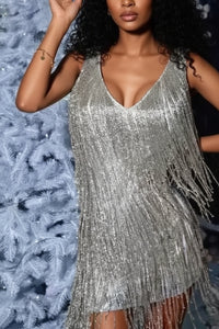 Gleaming A-Line Dress Fringe