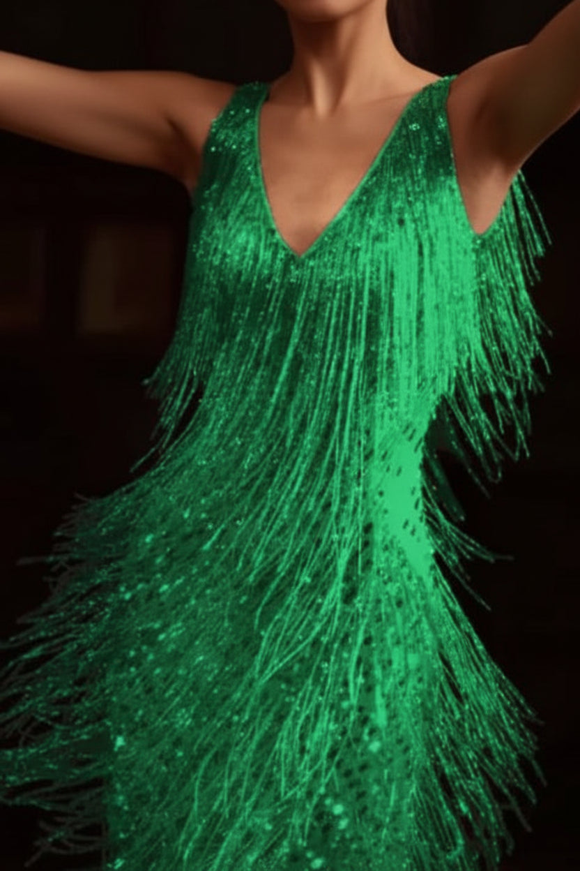 Gleaming A-Line Dress Fringe