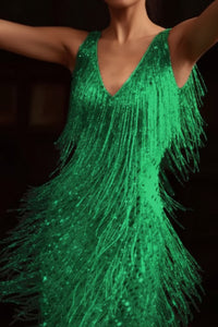 Gleaming A-Line Dress Fringe