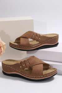 Perforated Wedge Comfort Slip On Sandals
