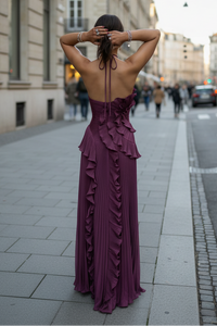 Flowing Asymmetric Halter Maxi Dress