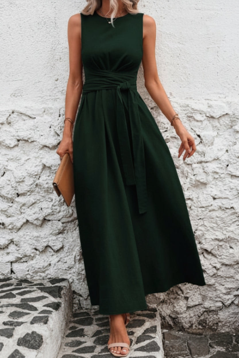 Casual Pleated Halter Neck Midi Dresses