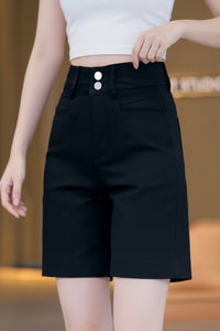 Elegant High Waist Shorts with Relaxed Knee Length Fit