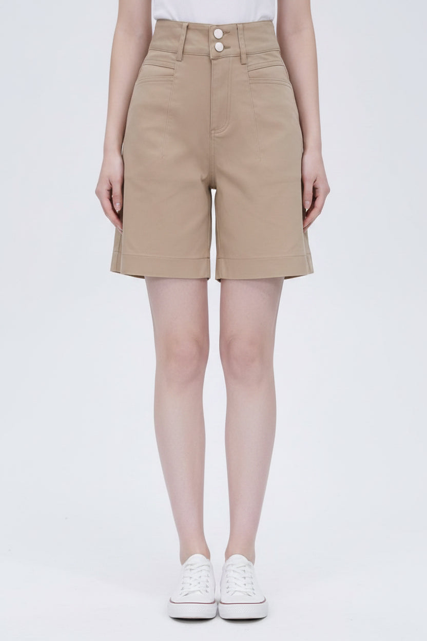 Elegant High Waist Shorts with Relaxed Knee Length Fit