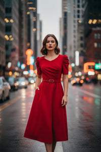 Polished Belted Midi Dress