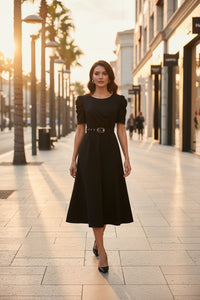 Polished Belted Midi Dress