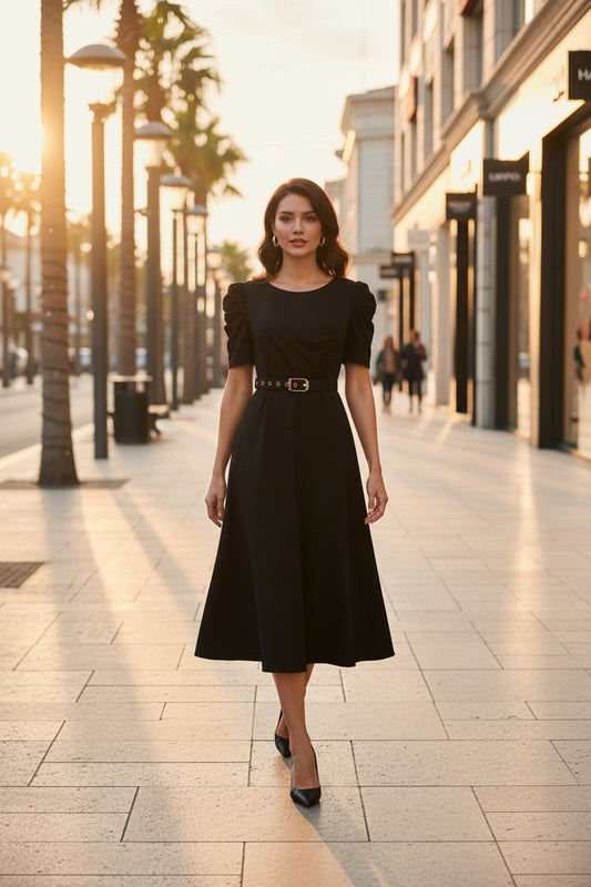 Polished Belted Midi Dress