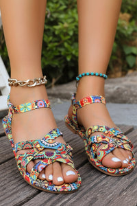 Bohemian Print T Strap Flat Sandals