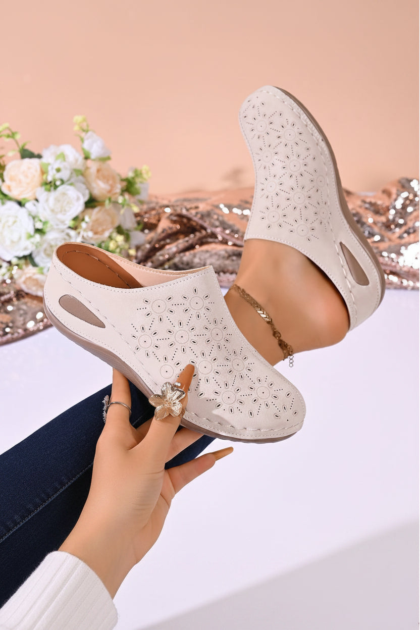 Comfort Perforated Slip On Mule Shoes