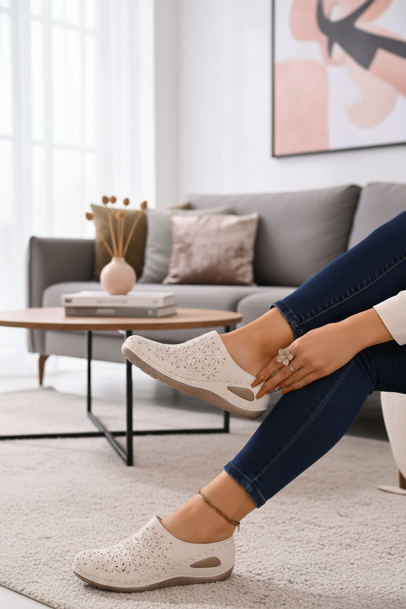 Comfort Perforated Slip On Mule Shoes