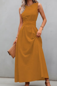 Casual Pleated Halter Neck Midi Dresses