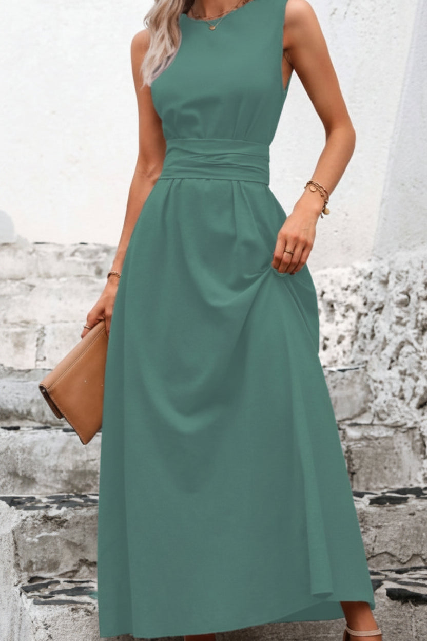 Casual Pleated Halter Neck Midi Dresses