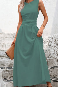 Casual Pleated Halter Neck Midi Dresses