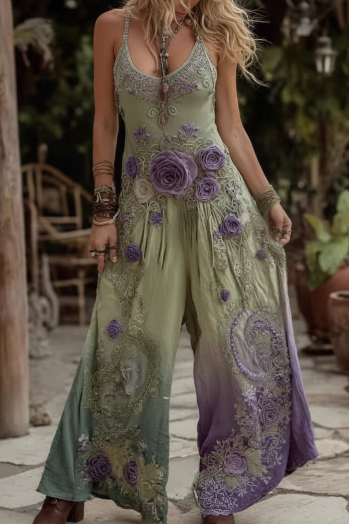 Bohemian Gradient Floral Wide Leg Jumpsuit