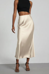 Elegant Polyester Midi Skirt with Side Slit & Flowy Fit
