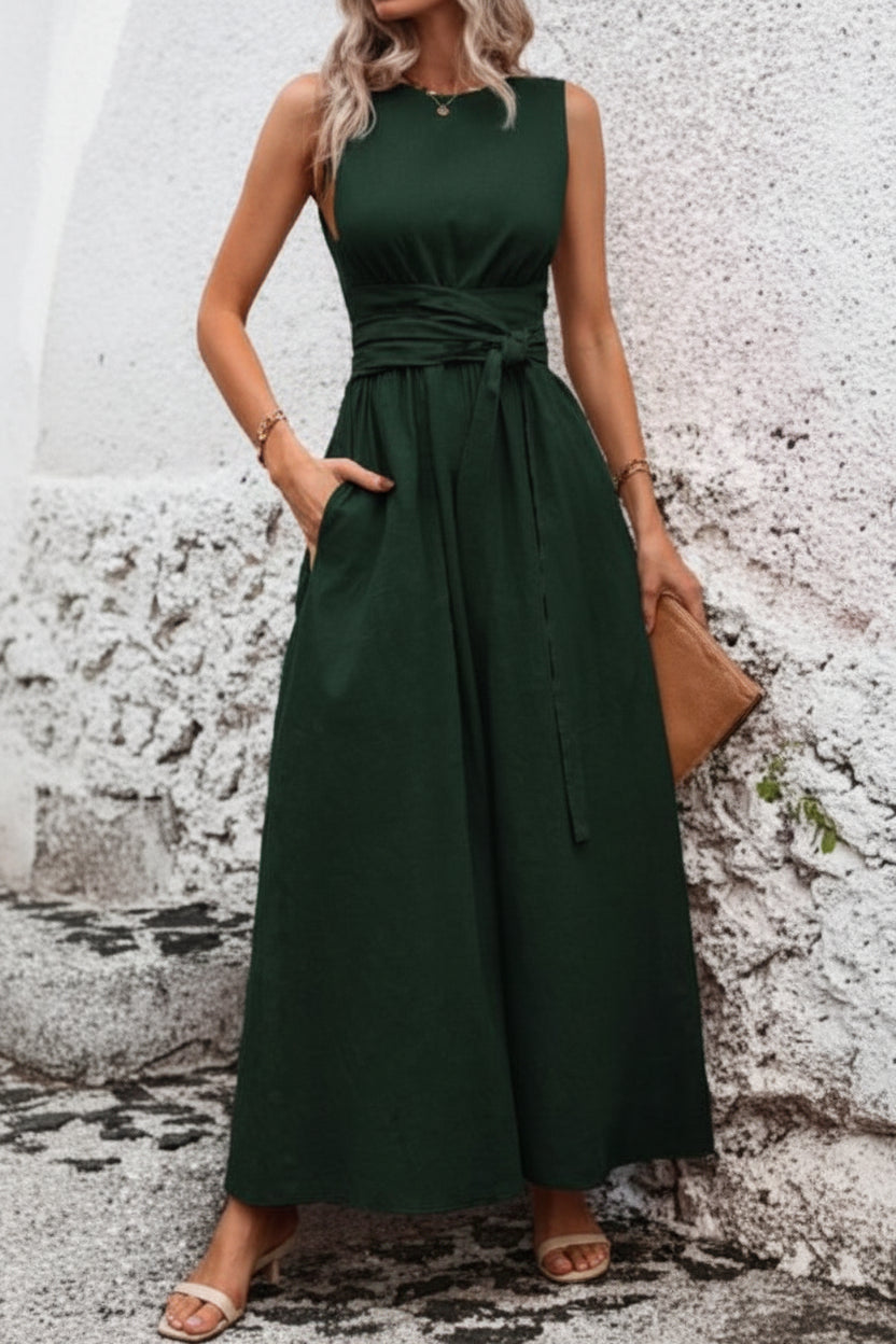 Casual Pleated Square-Neck Midi Dresses