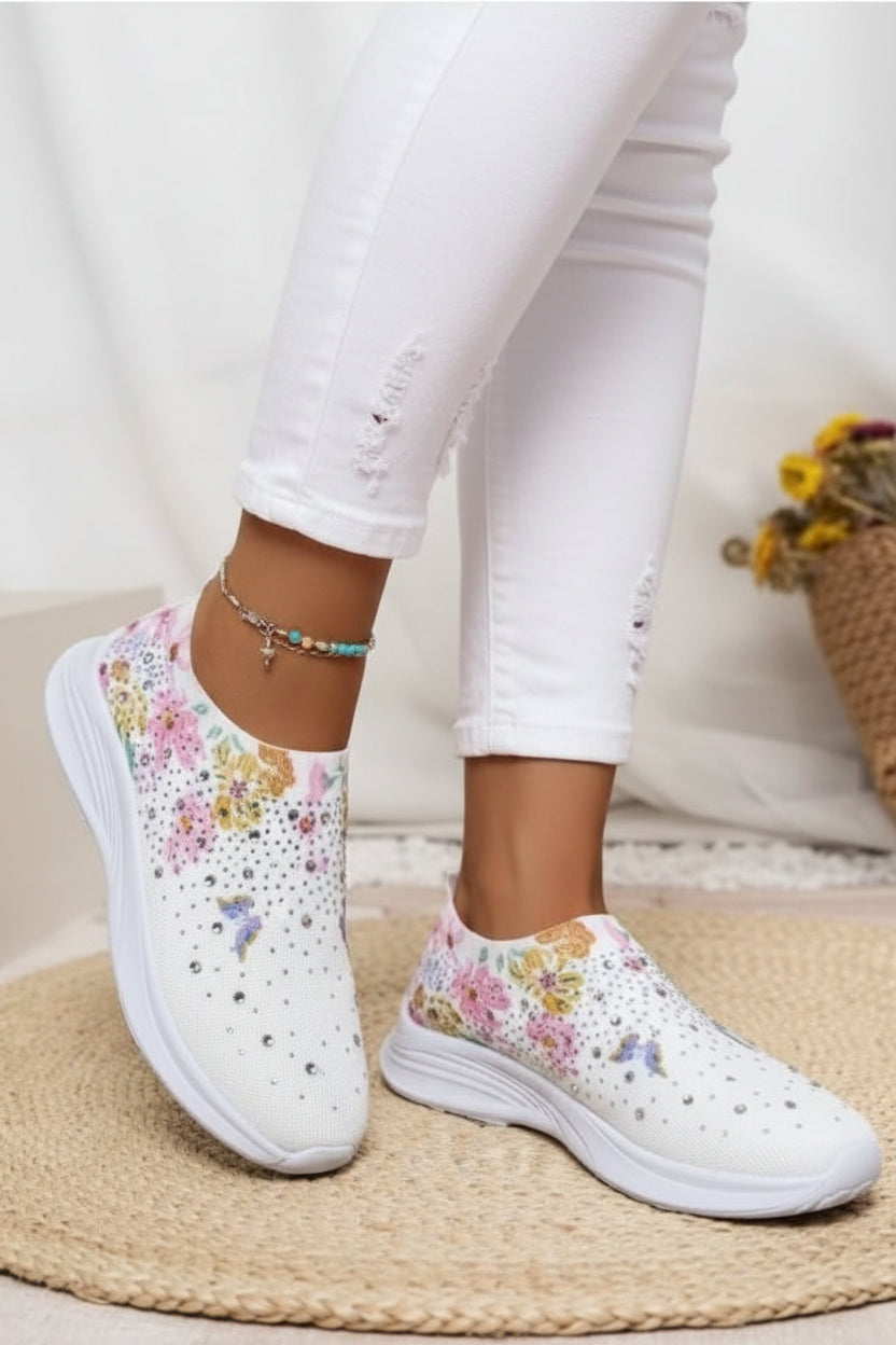 Flower Print Knitted Walking Sneakers