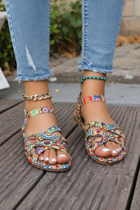 Bohemian Print T-Riemen Flache Sandalen