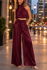 Set aus Neckholder-Top und Hose mit weitem Bein