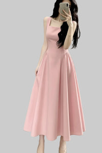 Square Pleated Midi Dresses Elegant