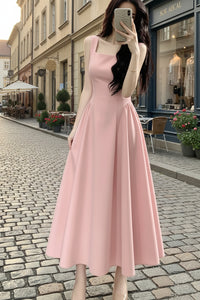 Square Pleated Midi Dresses Elegant