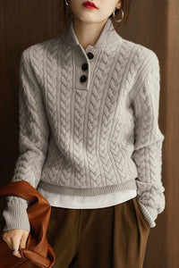 Cable-Knit Button-Up Sweater