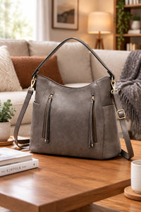 Vintage Inspired Handbag with Double Zipper Design