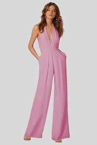 Deep V Neck Wide Leg Jumpsuit