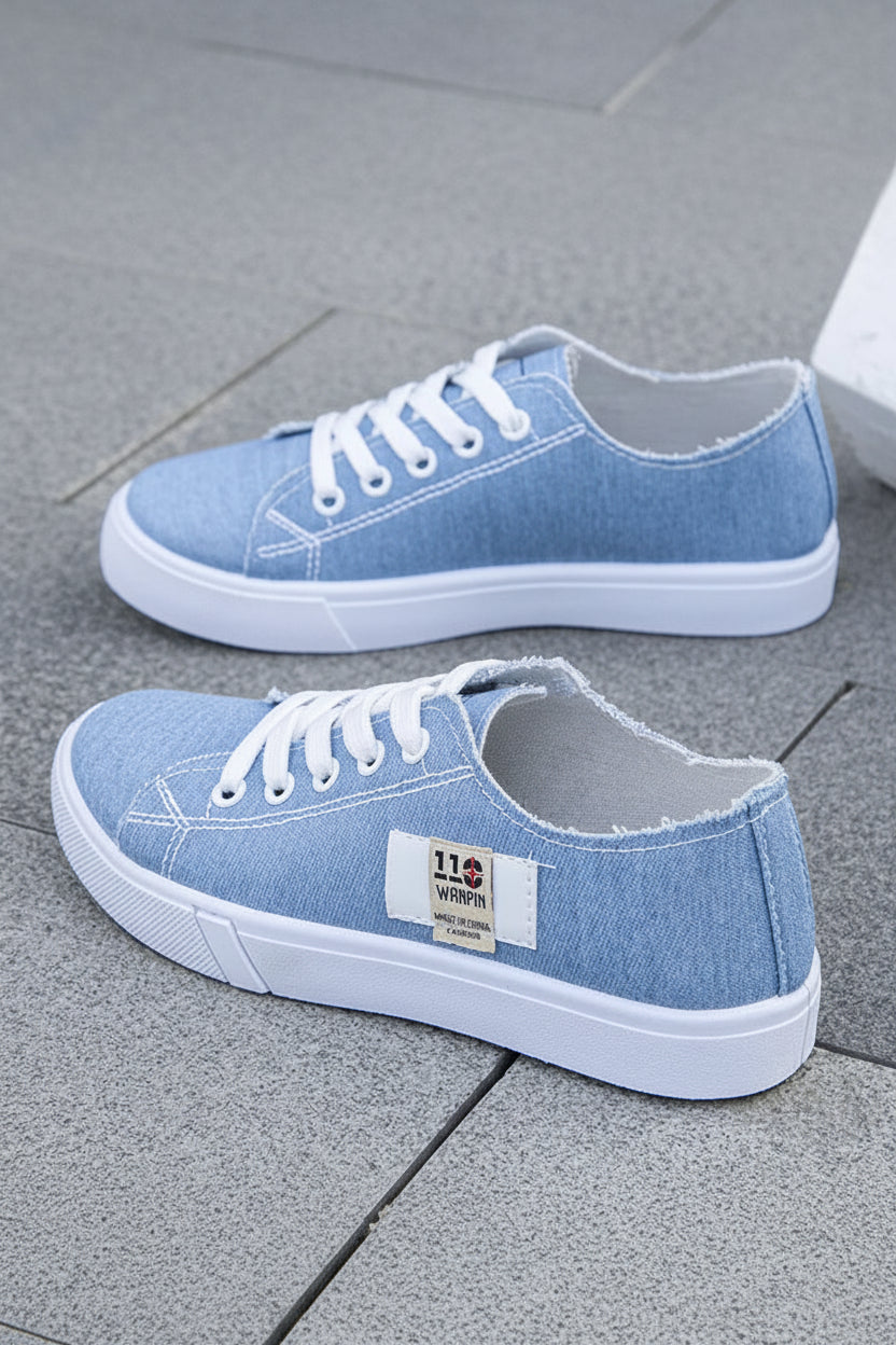 Denim Canvas Low-Top Lace-Up Sneakers