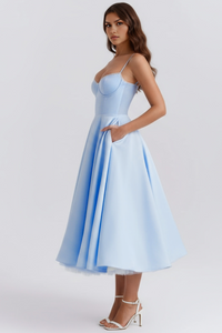 Selene Midi Dress - Elegant Satin Finish, Sweetheart Neckline & Tulle Skirt, Perfect for Wedding Guest or Formal Events 3