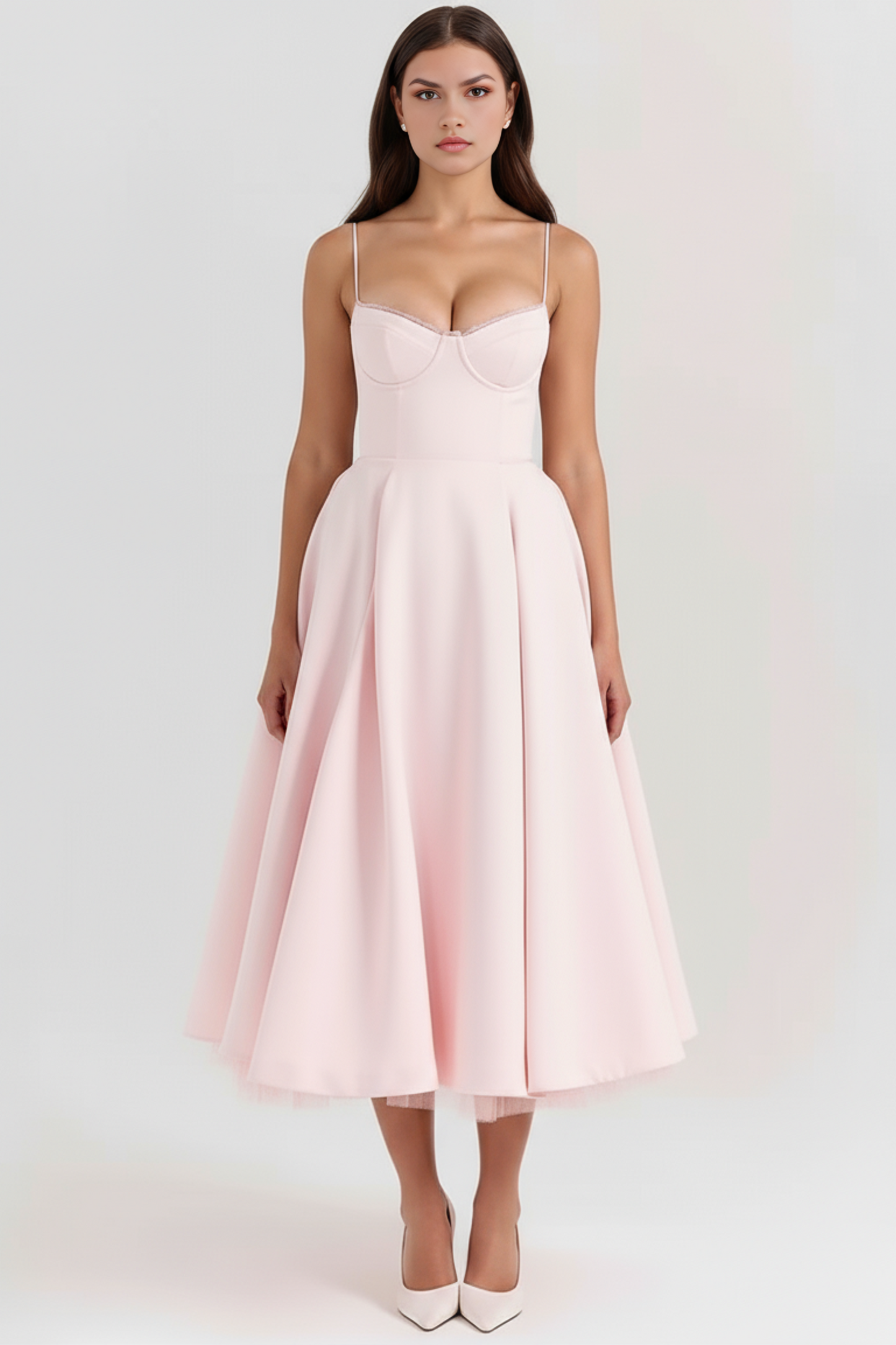 Selene Midi Dress - Elegant Satin Finish, Sweetheart Neckline & Tulle Skirt, Perfect for Wedding Guest or Formal Events 4