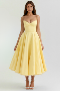 Selene Midi Dress - Elegant Satin Finish, Sweetheart Neckline & Tulle Skirt, Perfect for Wedding Guest or Formal Events 5