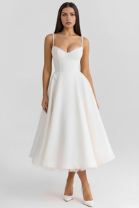 Selene Midi Dress - Elegant Satin Finish, Sweetheart Neckline & Tulle Skirt, Perfect for Wedding Guest or Formal Events 6