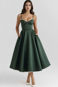 Selene Midi Dress - Elegant Satin Finish, Sweetheart Neckline & Tulle Skirt, Perfect for Wedding Guest or Formal Events 7