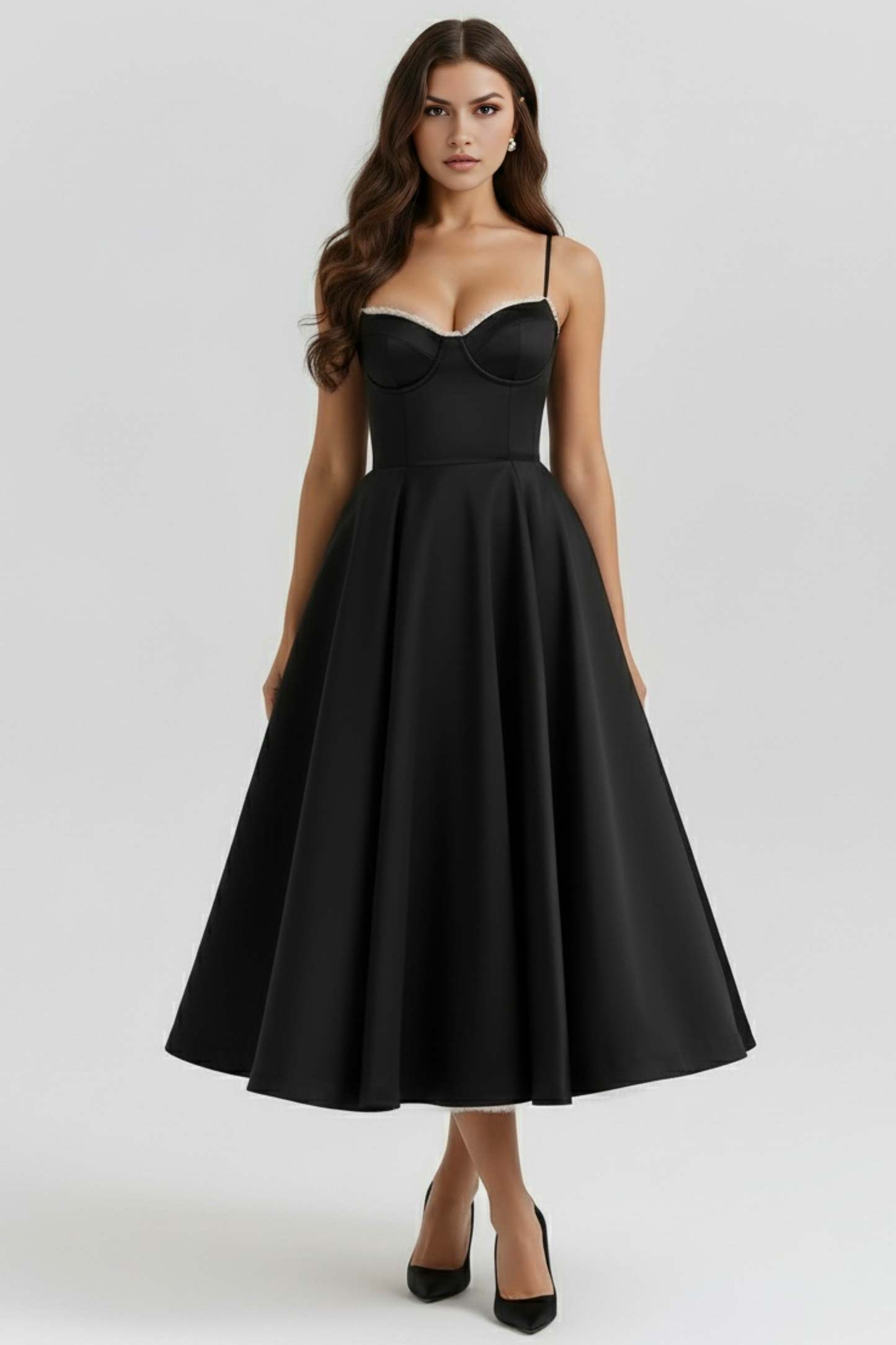 Selene Midi Dress - Elegant Satin Finish, Sweetheart Neckline & Tulle Skirt, Perfect for Wedding Guest or Formal Events 8