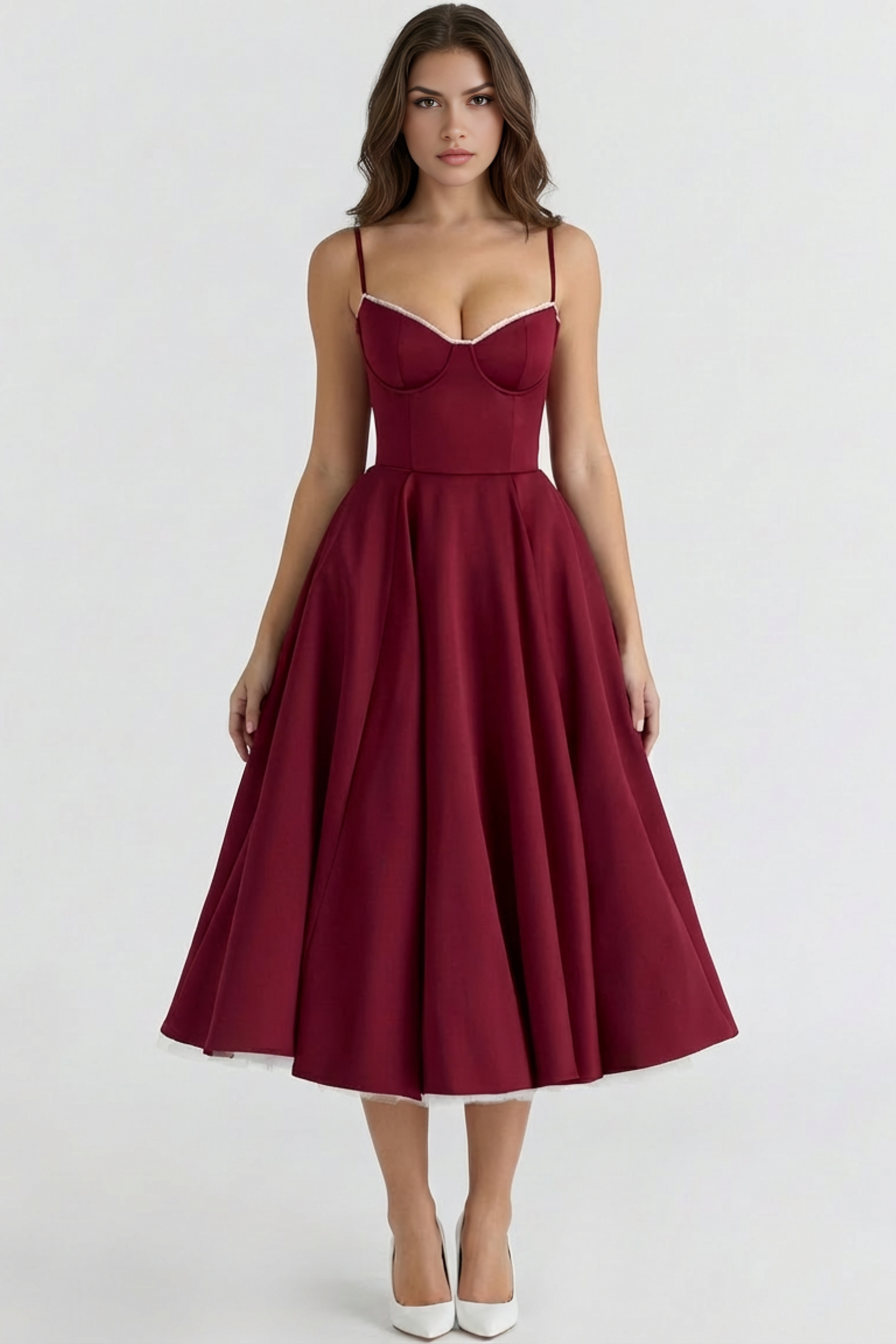 Selene Midi Dress - Elegant Satin Finish, Sweetheart Neckline & Tulle Skirt, Perfect for Wedding Guest or Formal Events 9