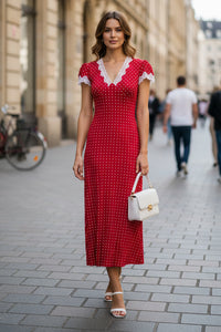 Graceful Polka Dot V-Neck Maxi Dress