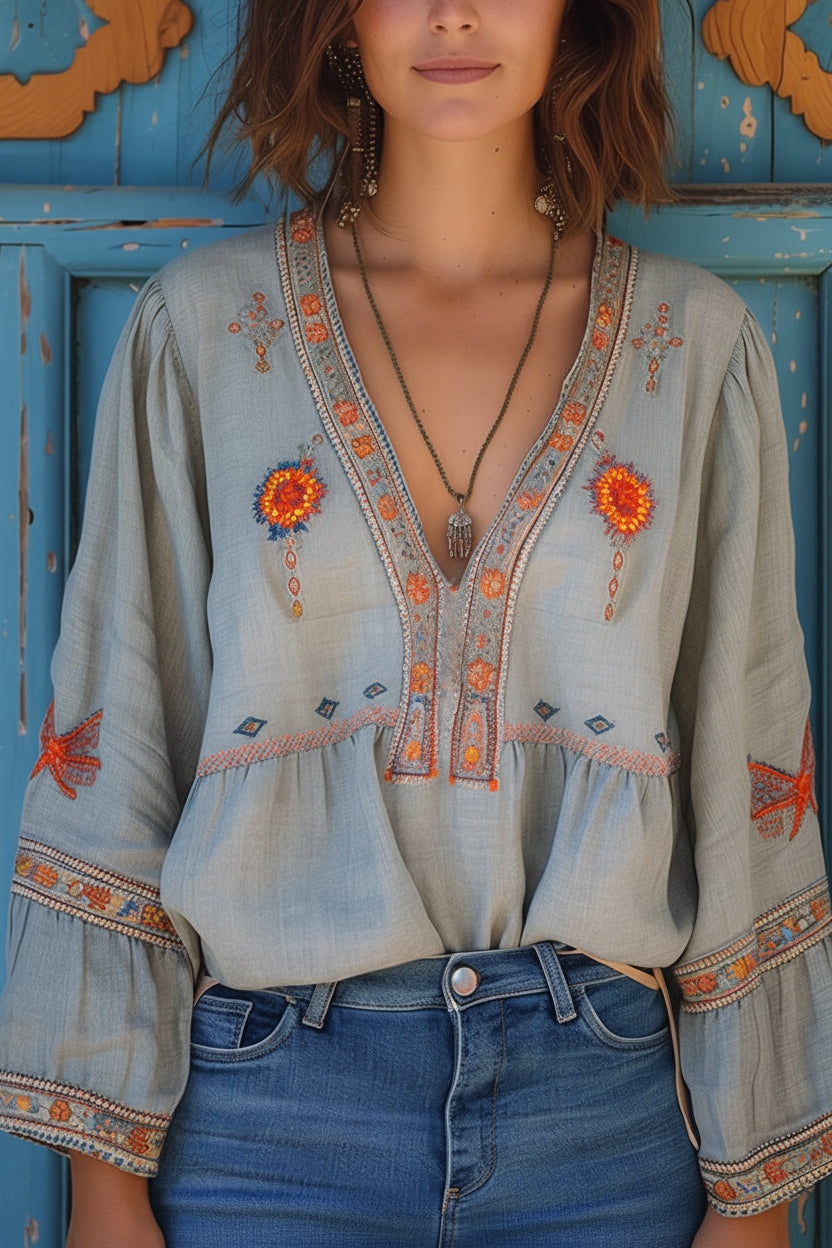 Sienna Boho Embroidered Blouse for Effortless Style and Comfort 0