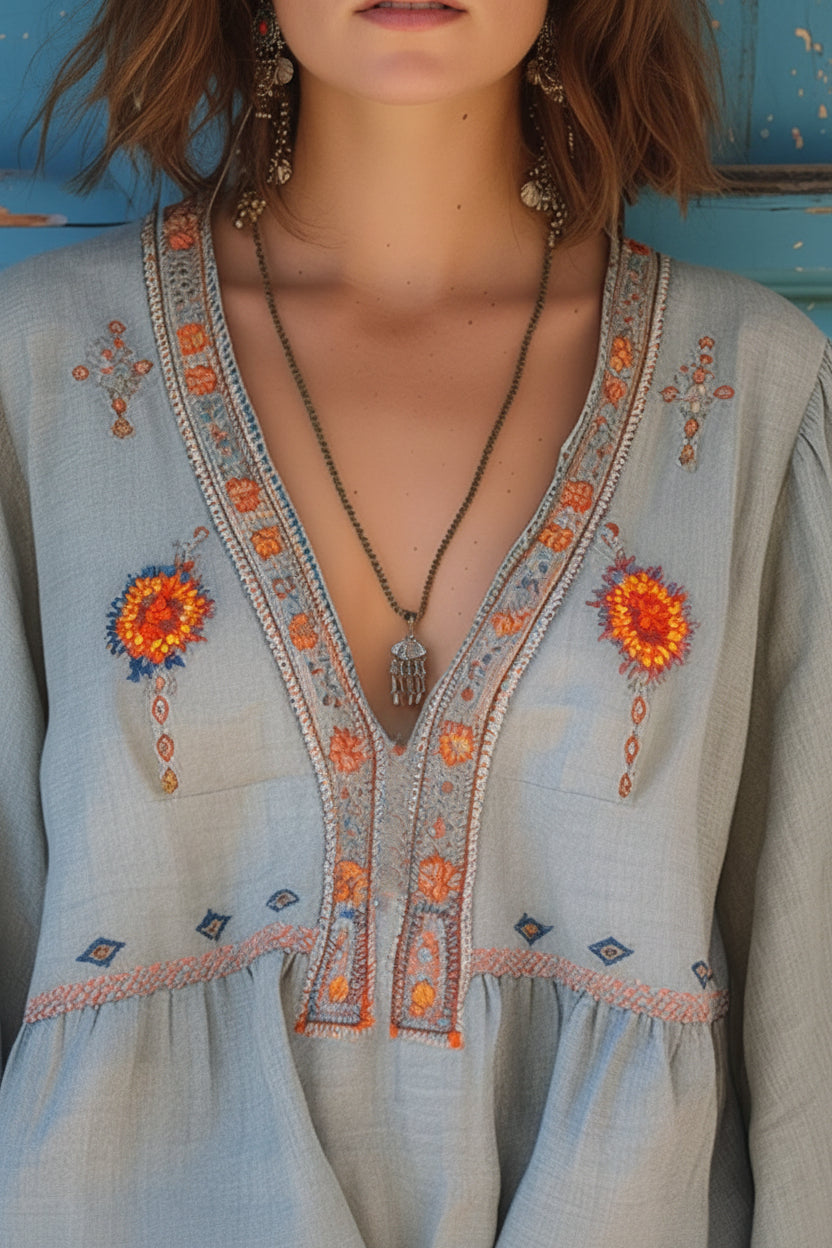 Sienna Boho Embroidered Blouse for Effortless Style and Comfort 2