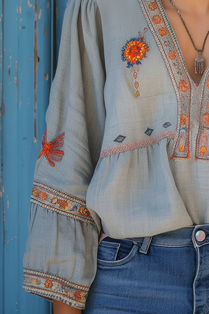 Sienna Boho Embroidered Blouse for Effortless Style and Comfort 4