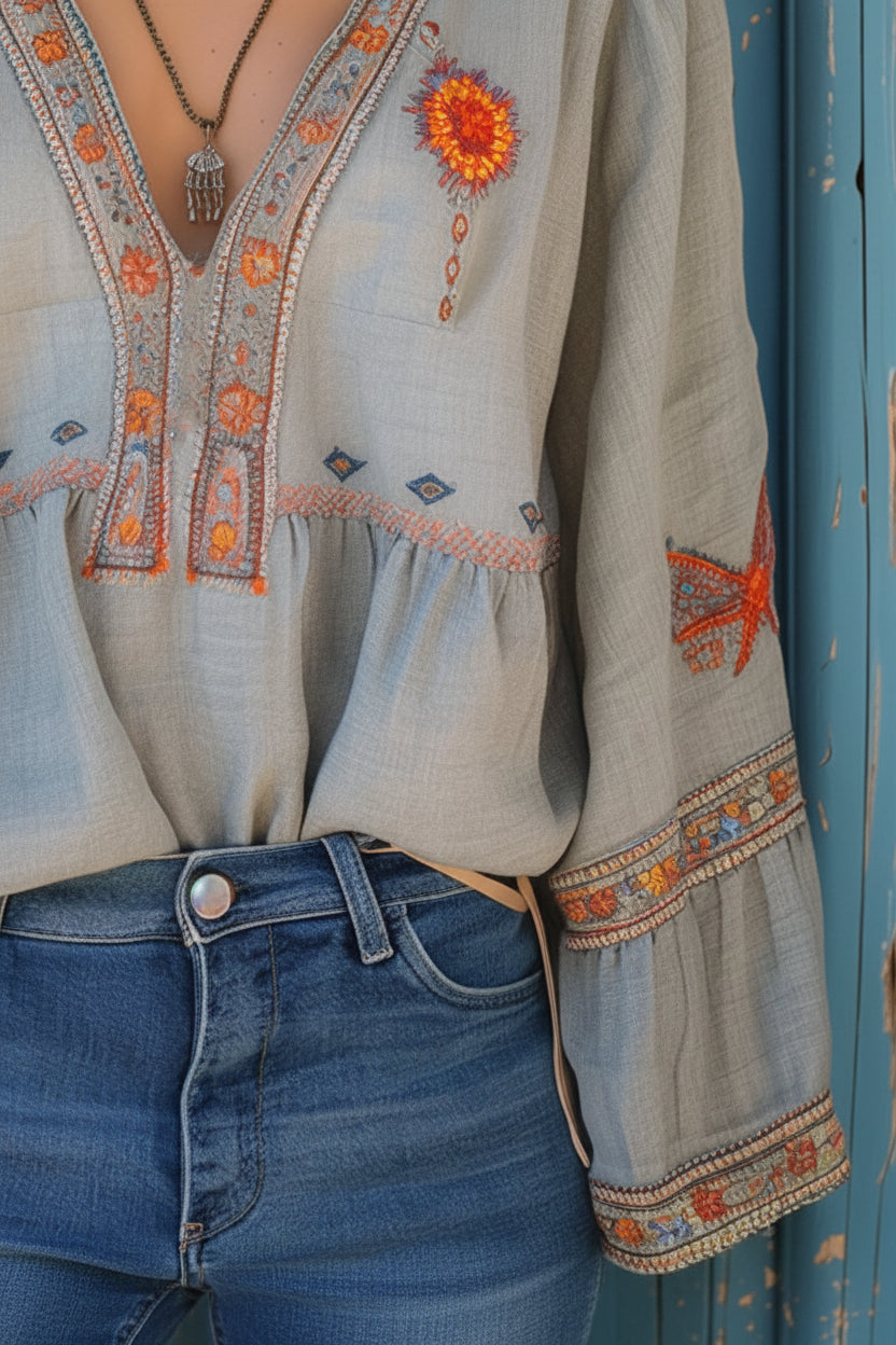 Sienna Boho Embroidered Blouse for Effortless Style and Comfort 5
