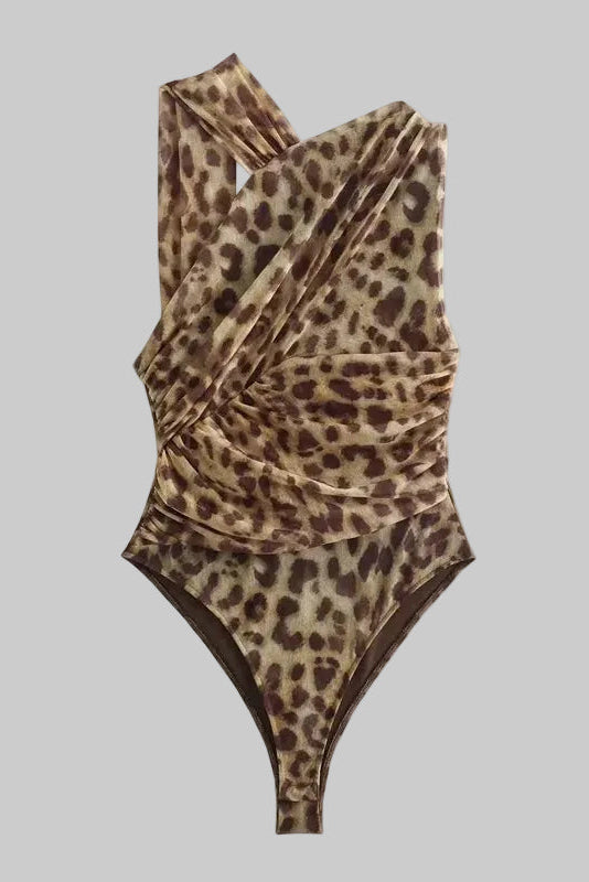 Sleek Leopard Print Bodysuit with Plunging V-Neck and Open Back Design 6