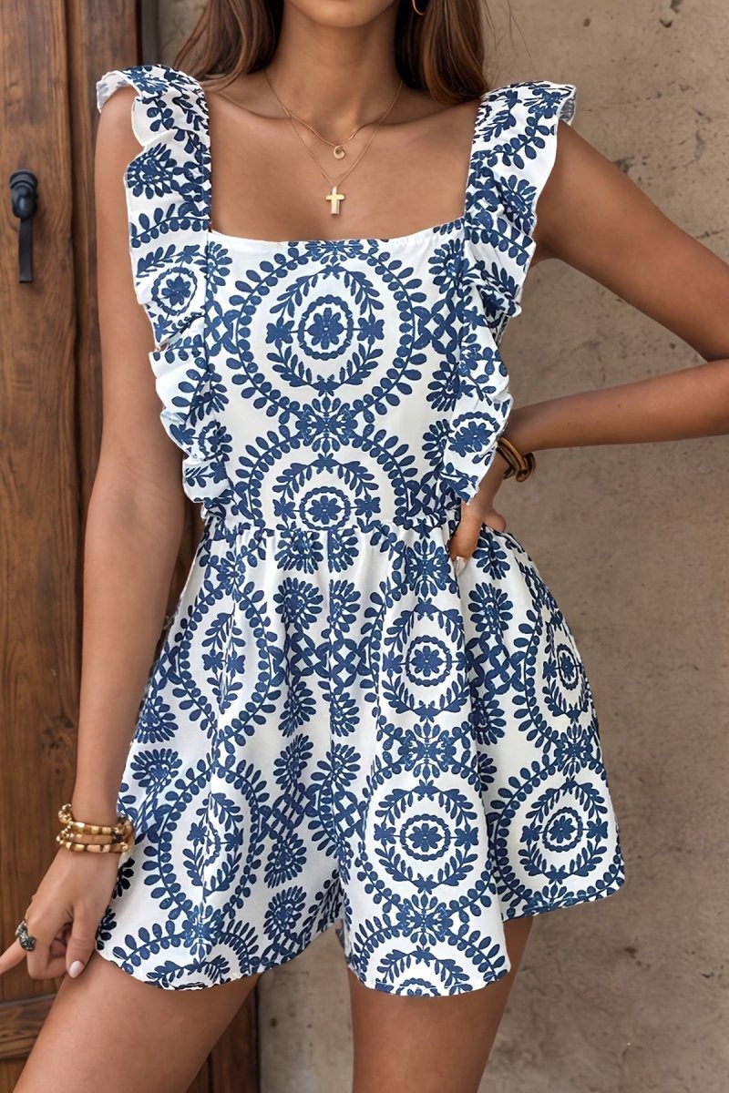 Sleeveless Ruffle Jumpsuit with Bold Print for Elegant Summer Style 3