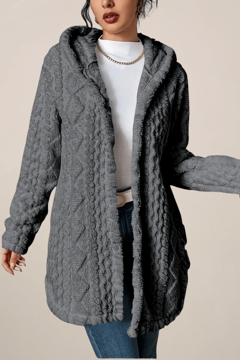 Soft Plush Long Coatigan with Hood for Cozy Winter Style 1