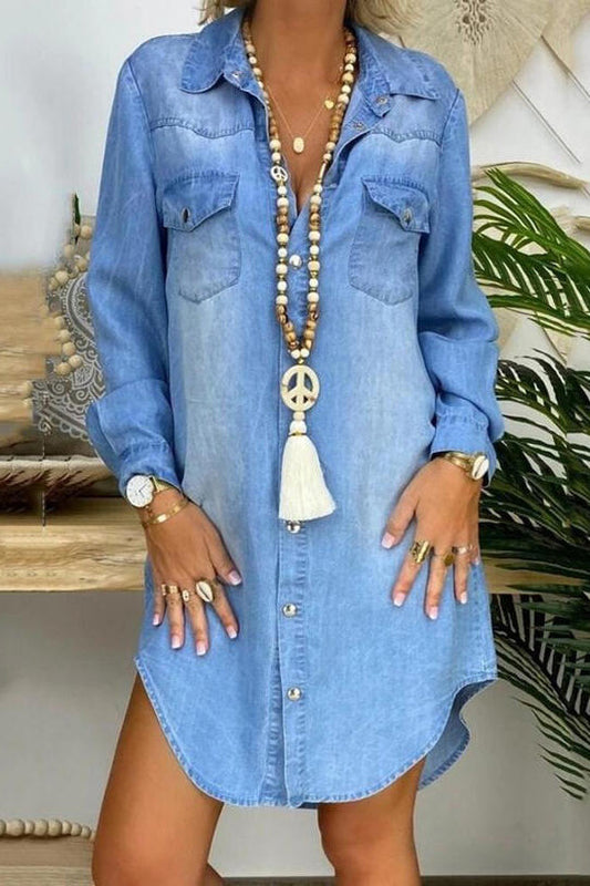 Soft Relaxed Fit Long Sleeve Denim Dress for Effortless Style 0